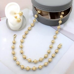 Juego Con Pulsera Bolas Oro Laminado