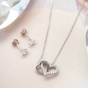 Juego Corazon Circones Plata 925