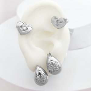 Arete Gota mas Aretes Earcuff Baño Rodio